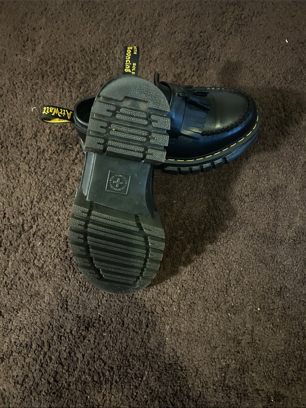 Dr. Martens Black Tassel Loafers with Yellow Stitching